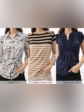 Lot of 3 Women’s Blouses Tops Size M / MP Mixed Brands Work Casual